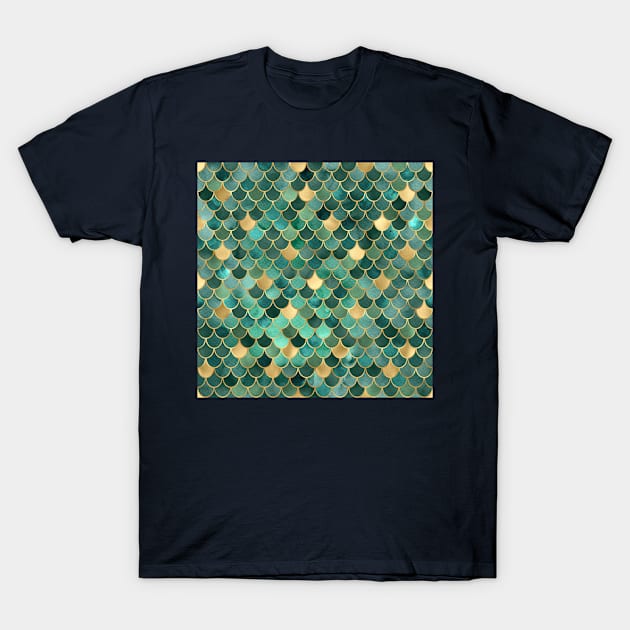 Mermaid Pattern Design Blue, Green and Gold T-Shirt by BE MY GUEST MARKETING LLC